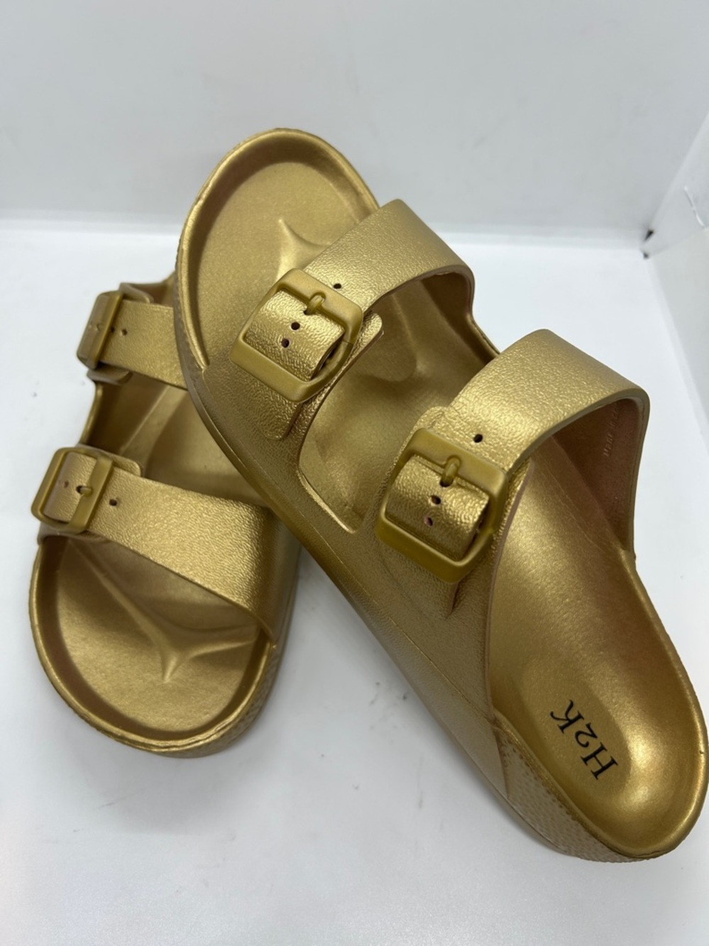 Metallic Gold H2K Womens Lightweight Soft Slides Adjustable Sandals Buddy Sz 11 - Picture 5 of 12